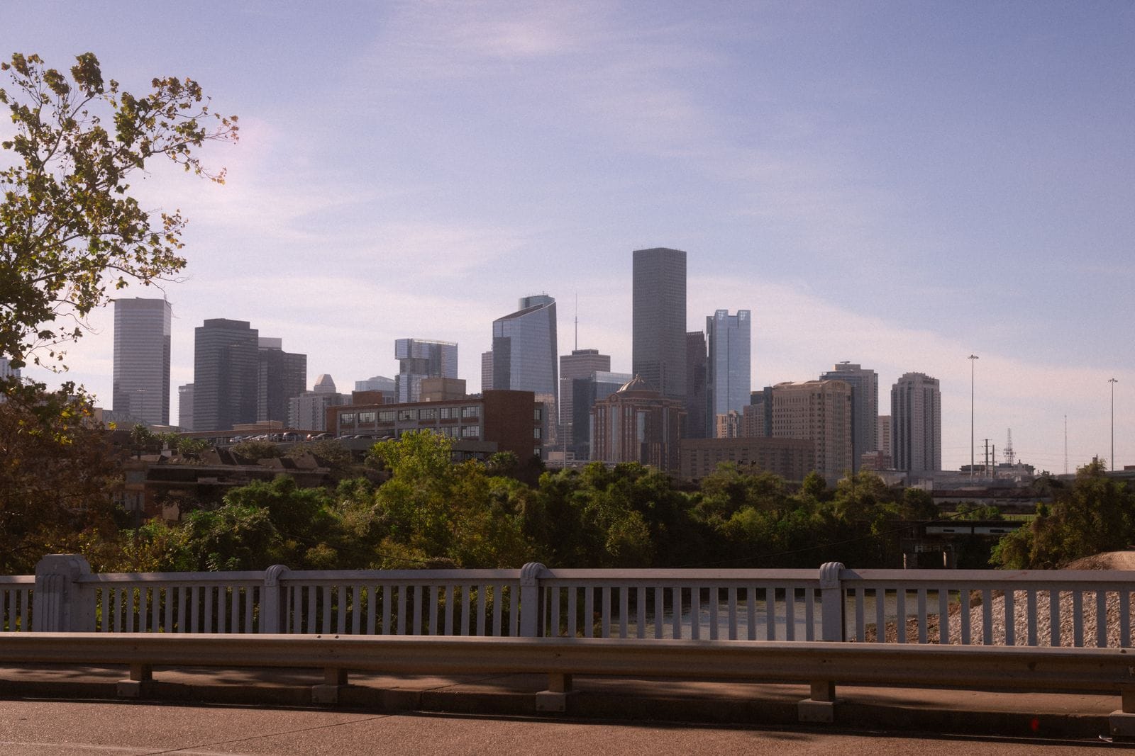 Downtown Houston skyline in warm daylight